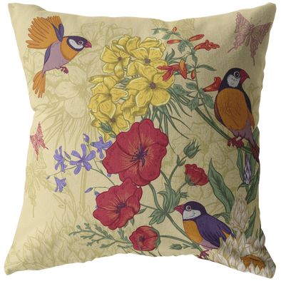 Flowers & Parakeet Throw Pillow