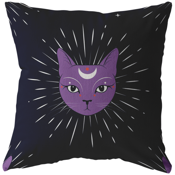 Moonlight Purple Cat Throw Pillow