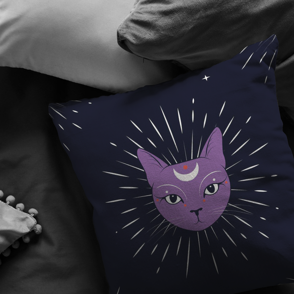 Moonlight Purple Cat Throw Pillow