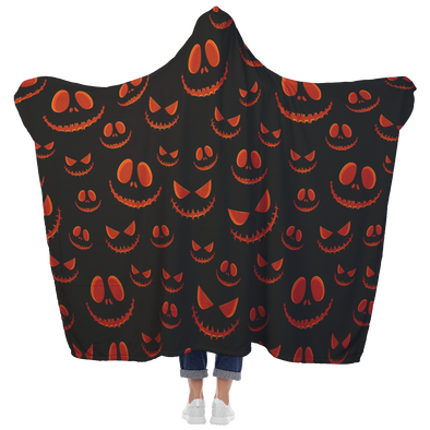Scary Pumpkin Faces Hoodie Blanket