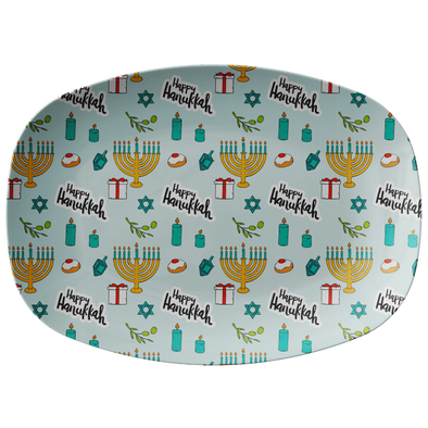 Happy Hanukkah - Turquoise 10"x 14" Serving Platter
