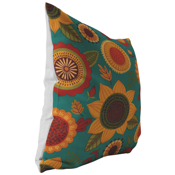 Funky Fall Flowers Throw Pillow