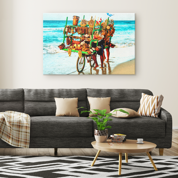 Colorful Crafts on Cuban Beach Watercolor Style Canvas Wall Art