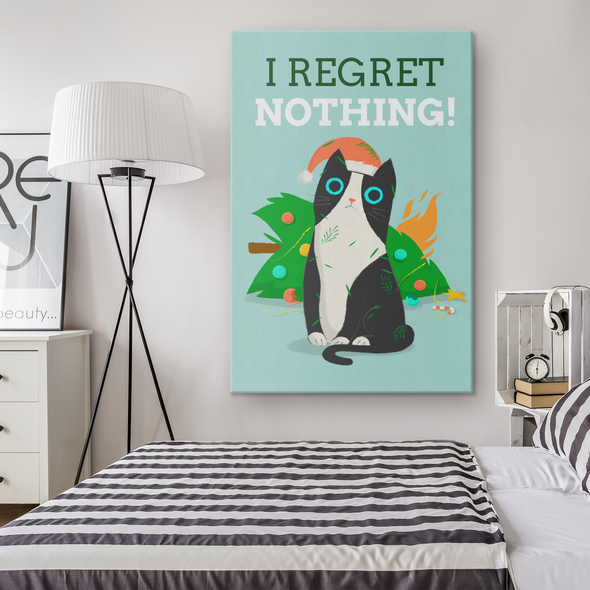 I Regret Nothing Christmas Cat Canvas Wall Art