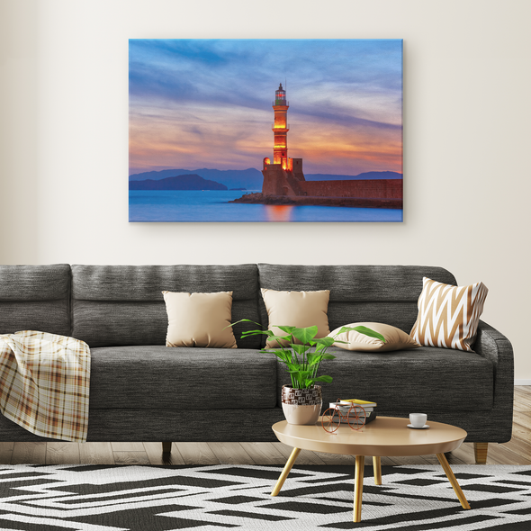 Lighthouse At Sunset Canvas Wall Art