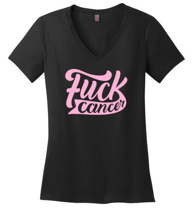 Fuck Cancer Women's V Neck T-Shirt