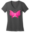 Pink Ribbon in Butterfly Women's V Neck T-Shirt