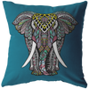 African Elephant Throw Pillow Blue