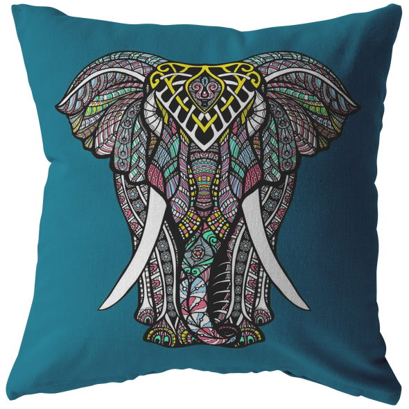 African Elephant Throw Pillow Blue