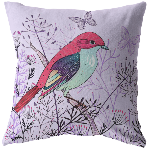 Purple Spring Bird Throw Pillow