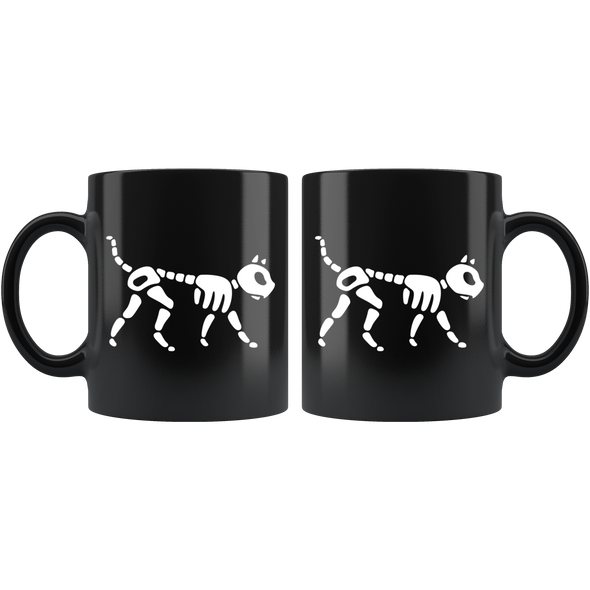 Skeleton Cat 11oz Black Mug