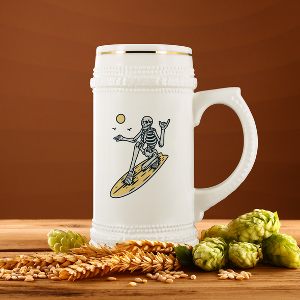 Skeleton Surfer Beer Stein