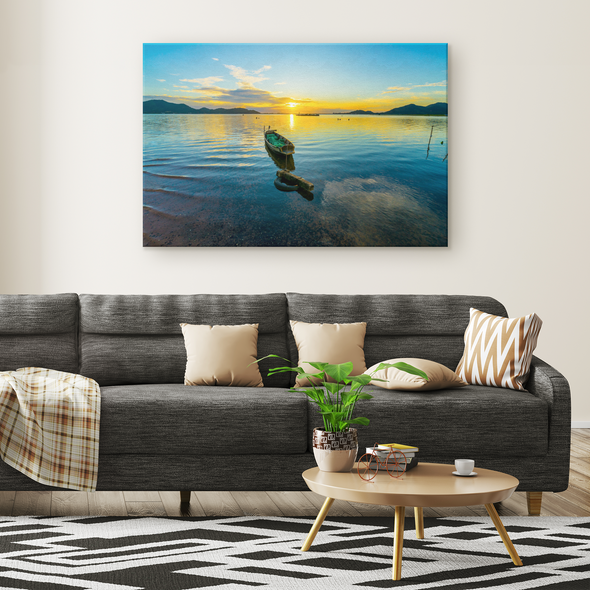 Small Fishing Boat Sunset Canvas Wall Art