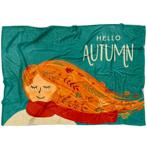 Hello Autumn Ginger Girl Fleece Blanket