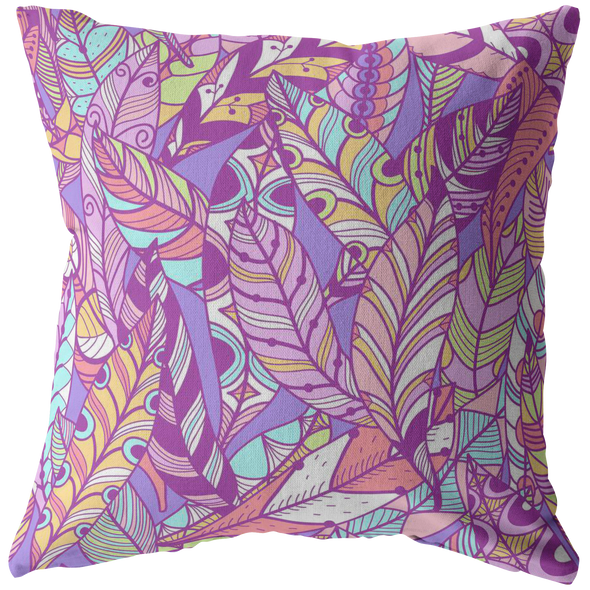 Purple Boho Feather Throw Pillow