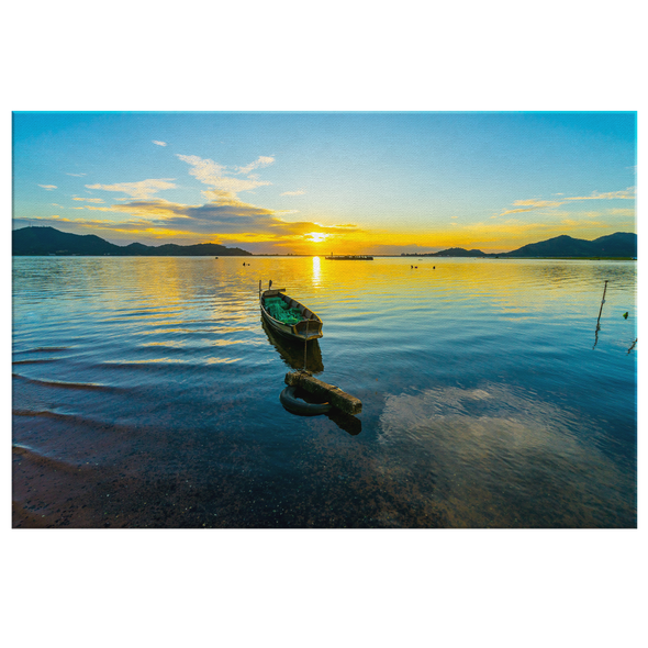 Small Fishing Boat Sunset Canvas Wall Art