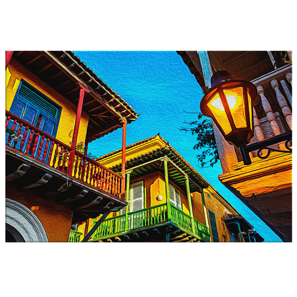 Cartagena Streetlights Colombia Oleo Style Painting Canvas Wall Art