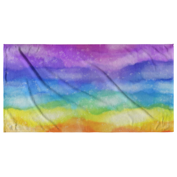 Watercolor Rainbow Beach Towel