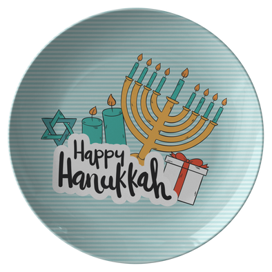Happy Hanukkah - Turquoise 10" Dinner Plate