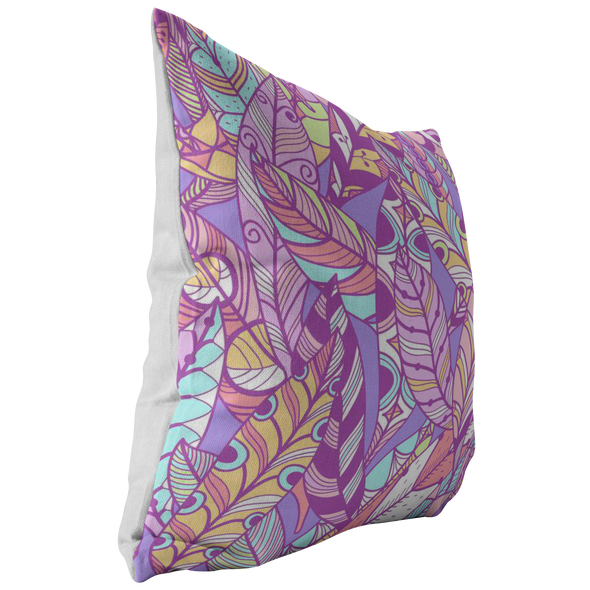 Purple Boho Feather Throw Pillow