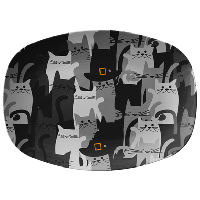 Black and White Cats and Hats 10" x 14" Serving Platter