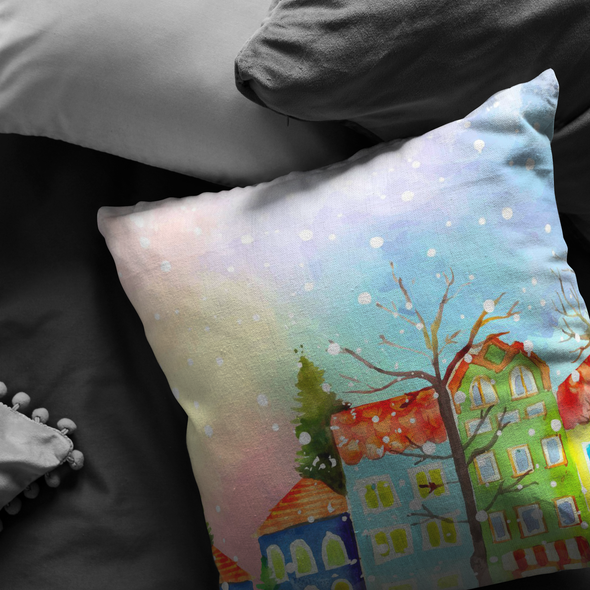 Christmas Town Colors Throw Pillow