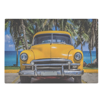 Yellow Vintage Car Cuba Glass Cutting Board