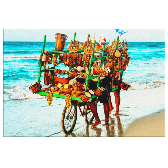 Colorful Crafts on Cuban Beach Watercolor Style Canvas Wall Art