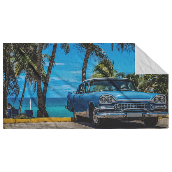 Vintage Blue Car Cuba Beach Towel