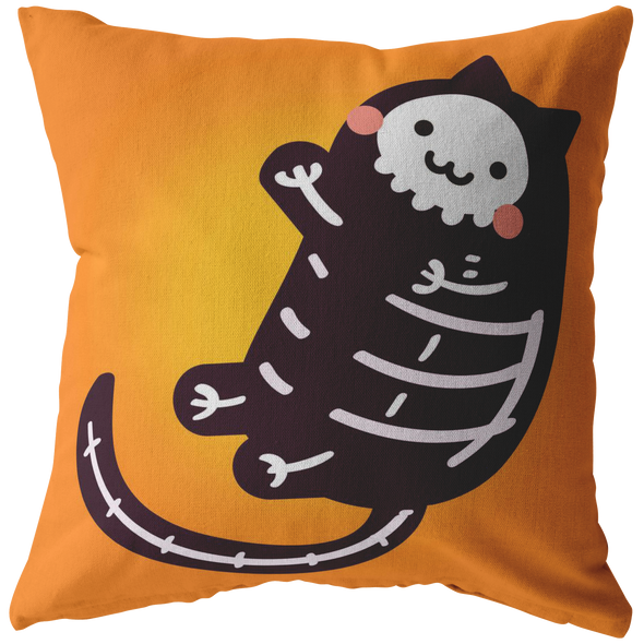 Halloween Kawaii Skeleton Cat Throw Pillow