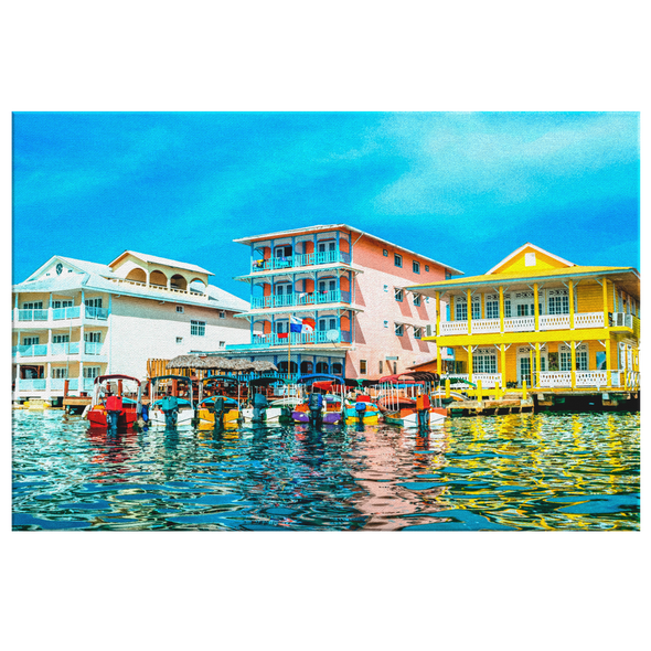 Coast's Buildings in Panama Watercolor Style Canvas Wall Art