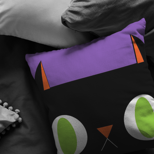 Little Monsters Cat Face Throw Pillow