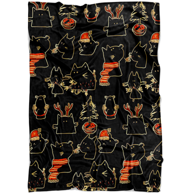 Black & Gold & Cats Fleece Blanket