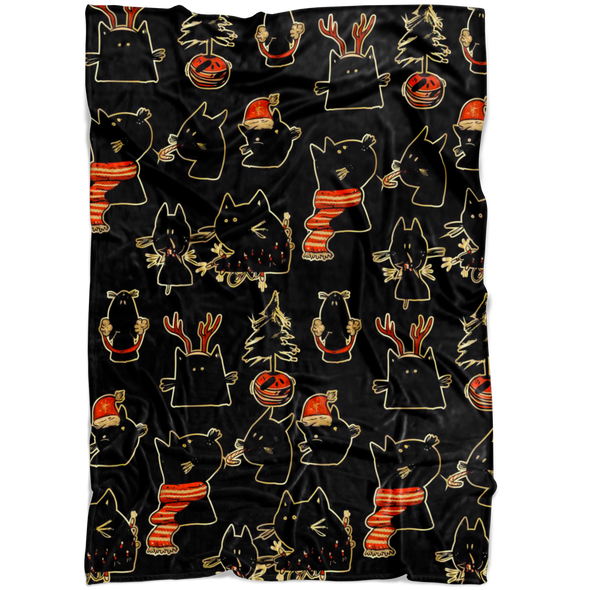 Black & Gold & Cats Fleece Blanket