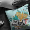 Happy Hanukkah - Turquoise Throw Pillow
