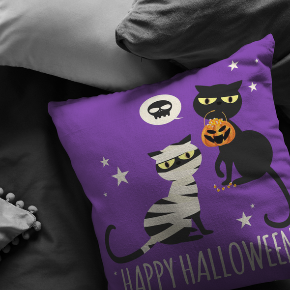 Cat and Mummy Spooky Buddies Fleece Blanket