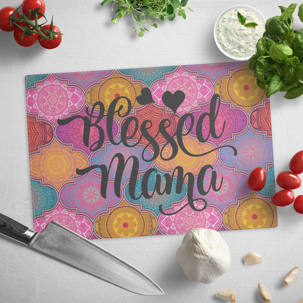 Blessed Mama Glass Cutting Board