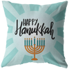Happy Hanukkah - Turquoise Throw Pillow