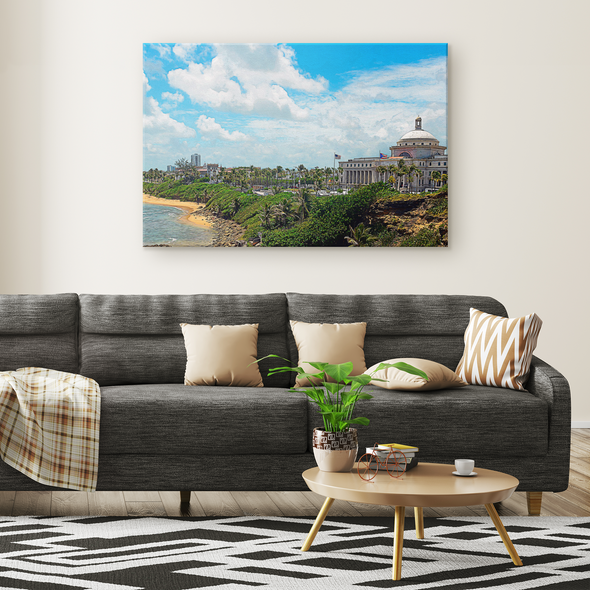 The Capitol and the Sea of Puerto Rico Oleo Style Painting Canvas Wall Art