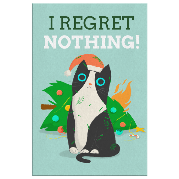 I Regret Nothing Christmas Cat Canvas Wall Art