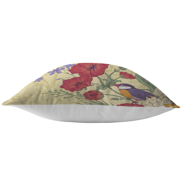 Flowers & Parakeet Throw Pillow