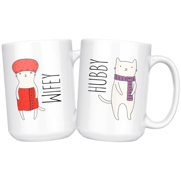 Wifey + Hubby Cats 15oz Matching White Mug