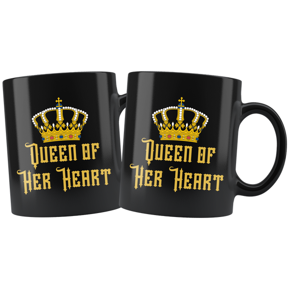 Queen Of Her Heart 11oz Matching Black Mugs
