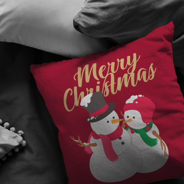 Snowman and Wife Luxury Christmas Throw Pillow