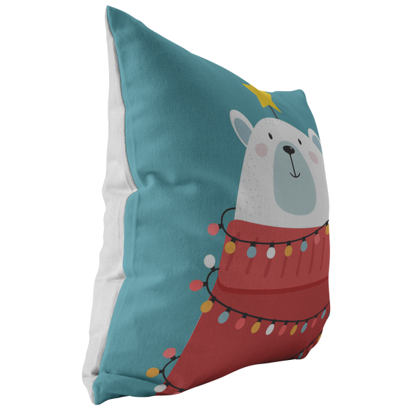 Bearly Christmas Lights Throw Pillow