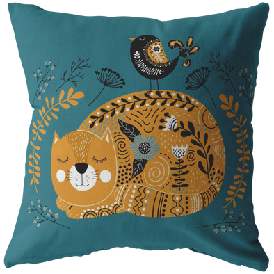 Cats and Birds Loves Autumn Throw Pillow