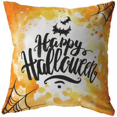 Happy Halloween Orange and Bats Throw Pillow