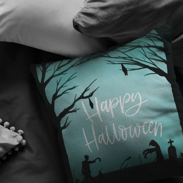 Happy Halloween Zombie Throw Pillow