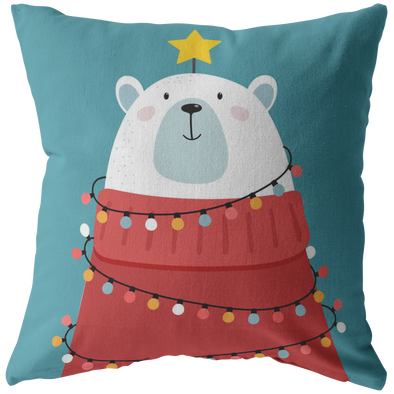 Bearly Christmas Lights Throw Pillow