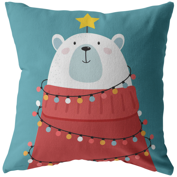 Bearly Christmas Lights Throw Pillow